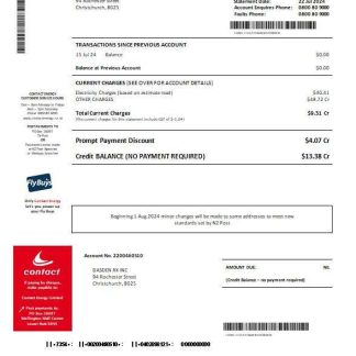 New Zealand Contact Energy proof of energy business utility bill in Word and PDF formats download template file