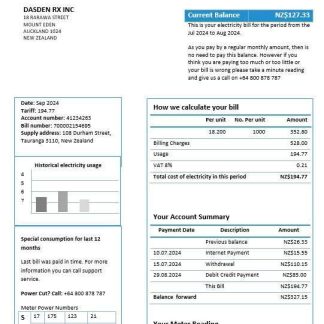 New Zealand Trustpower business utility bill template in Word and PDF formats download template file