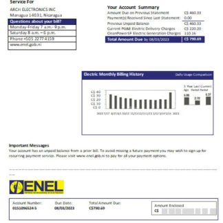Nicaraguan Electricity Company (ENEL) electricity utility business bill, SCR download template file