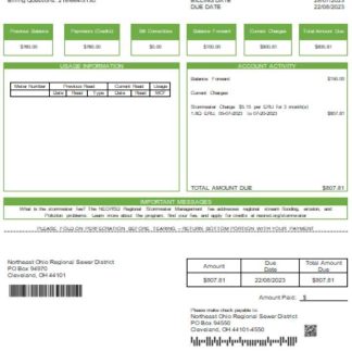 Northeast Ohio Regional Sewer Districtutility business bill, SCR download template file