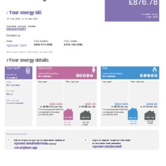 Npower utility business bill, version 1, SCR download template file