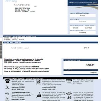 NSW Bankstown City Council utility business bill, SCR download template file