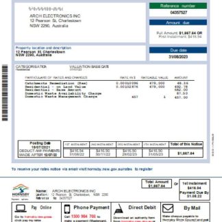 NSW Hornsby Shire Council utility business bill SCR download template file