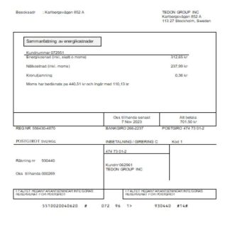 NVSH Energi utility business bill, SCR download template file