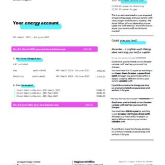 Octopus Energy utility business bill SCR page 1 download template file