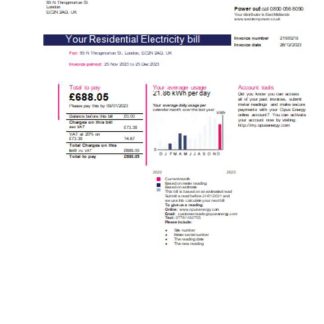 Opus Energy electricity utility business bill, page 1, SCR download template file