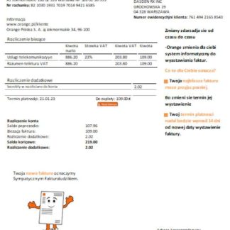 Orange Poland utility business bill SCR download template file
