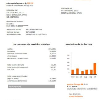 Orange Spain utility business bill, SCR download template file