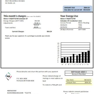 Oregon PGE electricity utility business bill, SCR download template file