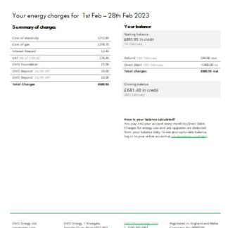 Ovo Energy electricity business bill, SCR download template file