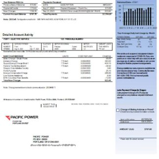 Pacific Power utility business bill, page 1, SCR download template file
