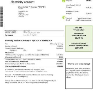 Australia Tru Energy electricity business utility bill template in Word and PDF format download template file