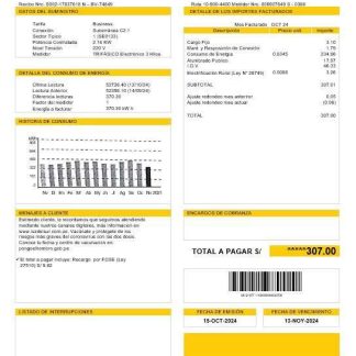 Peru Luz de Sur business utility bill template in Word and PDF formats, fully editable download template file