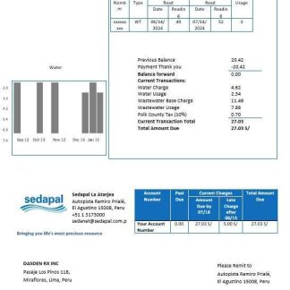 Peru Sedapal La Atarjea water business utility bill template in Word and PDF formats download template file