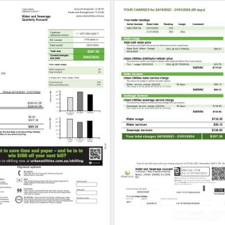 Australia Urban Utilities Word and Pdf business utility bill template 2 pages download template file