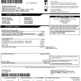 Philippines Smart business utility bill Word and PDF template download template file