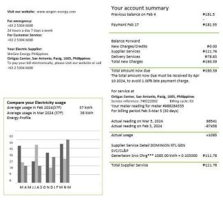 Philippines WeGen Energy Philippines business utility bill template in Word and PDF formats download template file