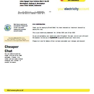 PLN electricity utility business bill, SCR download template file