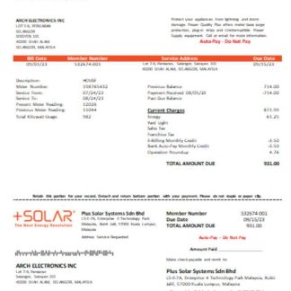 Plus Solar Systems Sdn Bhd utility business bill, SCR download template file