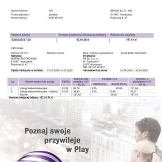 Poland Play business utility bill template in Word and PDF format download template file