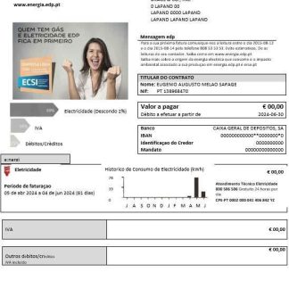 Portugal EDP electricity business utility bill template in Word and PDF formats download template file