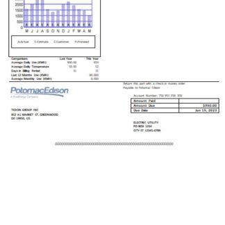 Potomac Edison utility business bill, page 2, SCR download template file