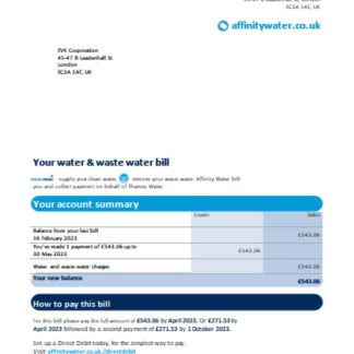 Affinity Water utility business bill, SCR download template file