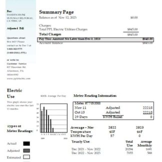 PPL utility business bill, SCR download template file