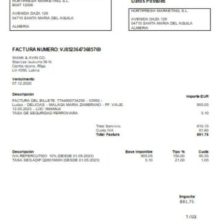 Renfe utility business bill, SCR download template file