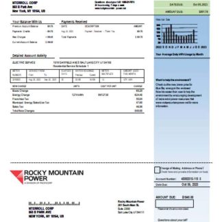 Rocky Mountain Power electricity utility business bill, SCR download template file