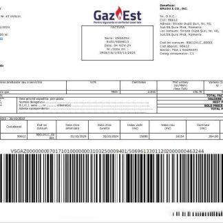 Romania Gaz Est business utility bill Word and PDF template download template file