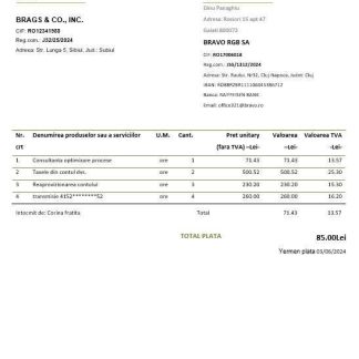Romania SIGLA COMPANIEI business utility bill template in Word and PDF formats download template file