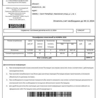 Russia Gazprom business utility bill template in Word and PDF formats, fully editable download template file