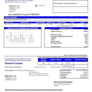 Austria Wasserverband Steinberg water business utility bill template in Word and PDF format download template file