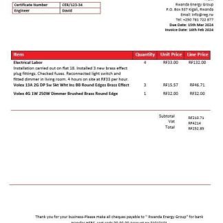 Rwanda Energy Group electricity business utility bill template in Word and PDF formats download template file