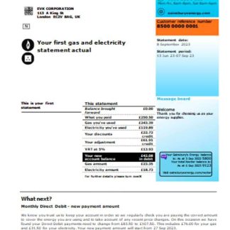 Sainsbury Energy (British Gas) business utility bill, page 1, SCR download template file