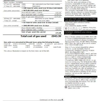 Sainsbury Energy (British Gas) business utility bill, page 2. SCR download template file