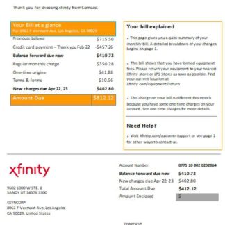 San Francisco Xfinity Comcast utility business bill SCR page 1 download template file