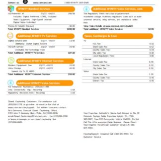 San Francisco Xfinity Comcast utility business bill SCR page 2 download template file