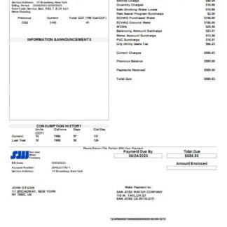 San Jose Water utility business bill, SCR download template file