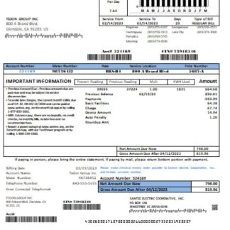 Santee Electric Cooperative Inc (SEC) proof of address utility business bill, SCR download template file