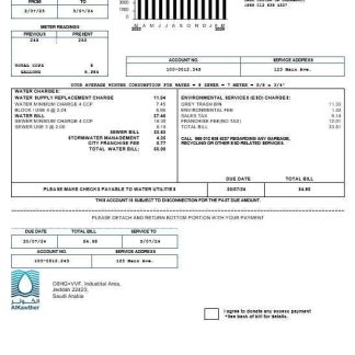 Saudi Arabia AlKawther business utility bill, Word and PDF template download template file