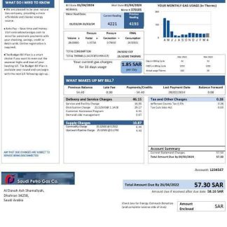 Saudi Arabia Saudi Petro Gas business utility bill, Word and PDF template download template file