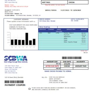 SCBWA water utility business bill, SCR download template file