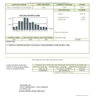 Avra Water Co Op utility business bill, SCR download template file