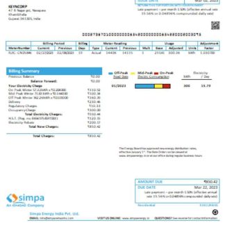 Simpa Energy India Pvt. Ltd utility business bill, SCR download template file
