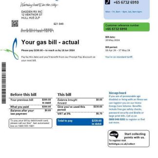 Singapore City Gas business utility bill template, fully editable in PSD formats download template file