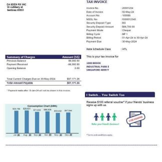 Singapore I Switch electricity business utility bill template in Word and PDF formats download template file