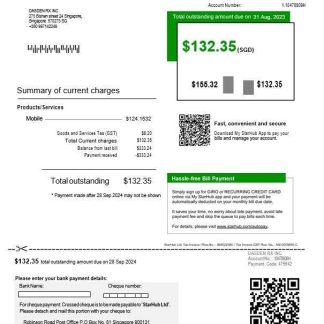 Singapore StarHub business utility bill template in Word and PDF formats download template file