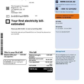 Azerbaijan Socar gas business utility bill template, fully editable in PSD format download template file